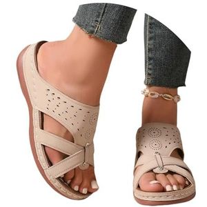 Slip-On Sandalen for Dames 2025, Retro Platform Wedge Heel Slippers Met Bloemen, Orthopedische Slippers Met Boogondersteuning Zomer Open Teen Slingback Slippers for Binnen En Buiten(43 EU)