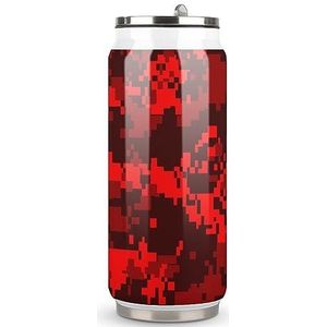 Rode camouflage grappige cola-mok met deksel en rietje, roestvrijstalen beker voor op reis, koffiekop voor warme koude dranken
