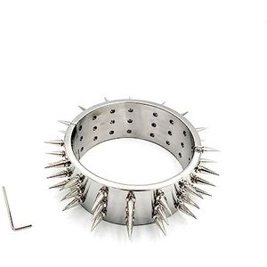 Gerrit BDSM-bondage Roestvrijstalen halsband Zwaar 3-rij Afneembare Spike-kragen BDSM-bondageboeien Choker Slaaf Metalen nekkraag Fetisj Erotisch Speeltjes for koppels (Color : Silver Silber, Size :