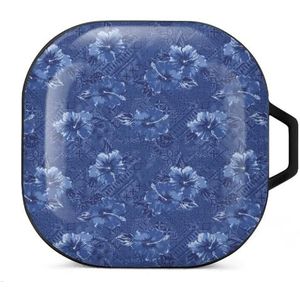 Hibiscus bloemen met Hawaiiaanse tapa oordopjes hoesje compatibel met Samsung hard shell beschermhoes zwart stijl
