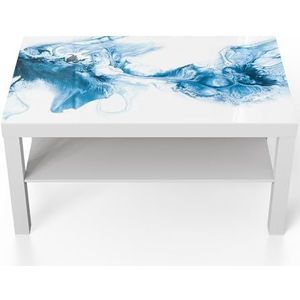 DEQORI Glazen tafel | wit groot 90x50 cm | motief blauwe meditatie | opvallende bijzettafel van glas | hoogglans salontafel voor de woonkamer | moderne bank tafel met design