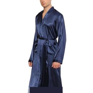 DUNSBY Satijnen badjas voor heren, satijnen badjassen, badjassen, casual nachtkleding badjas, Blauw, XXL