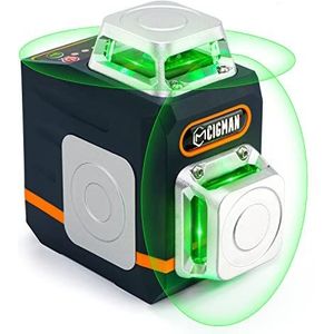 2x360° groene laserwaterpas, CIGMAN zelfnivellerende laser, werkbereik: 30M, met afstandsbediening, magnetische standaard, draaistandaard, ingebouwde Li-ionbatterij