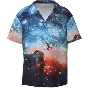 OdDdot 3D Galaxy Space Print Heren Button Down Shirt Korte Mouw Casual Shirt voor Mannen Zomer Business Casual Jurk Shirt, Zwart, XL