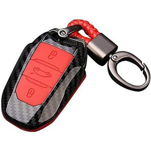 Happyit ABS Carbon Fiber Shell + Siliconen Autosleutel Case Cover Sleutelhanger voor 301 308 408 307 206 3 Knoppen (Rood)