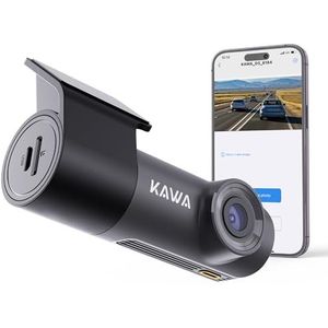 KAWA 2K Dashcam Front 1296P, Mini Dashcam Auto met APP, WiFi Dashcam met WDR Nachtzicht, 360° Roterende Behuizing, 145°Breedte, 24H Parkeerbewaking, G Sensor, D5