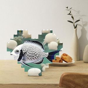Bouwsteenpuzzel hartvormige bouwstenen witte tropische vissen puzzels blokpuzzel voor volwassenen 3D micro bouwstenen voor huisdecoratie bakstenen set