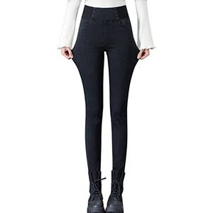 LAEMILIA Womens Fleece Gevoerde Jeans Stretch Skinny Slanke Dikke Jeggings Hoge Taille Denim Lange Broek, Zwart, 36