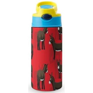 Donkey On Red 350 ml waterfles met rietje koffiebeker waterbeker roestvrij staal reismok voor vrouwen mannen blauwe stijl