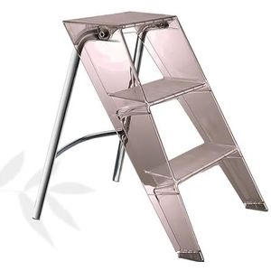 3-Traps Acryl Opstapkruk voor Volwassenen, 150 kg Capaciteit 2-in-1 Design, Lichte Draagbare Opstapkruk voor Keuken Badkamer Bibliotheek met Antislip Oppervlak Smoke Translucent