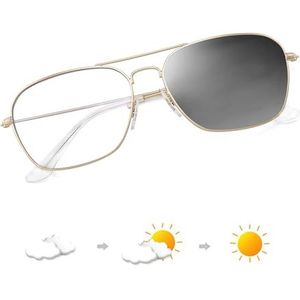 Vliegeniersbril, blauw licht, blokkeert computerbril, ruimte oogbescherming, video, oogbescherming, anti-verblinding, voor dames en heren, Licht gouden montuur, helder in grijze lens, Eén maat