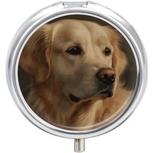 Golden Retriever pillendoos, 3 compartimenten kleine pillenkoker waterdichte reispillenorganizer voor zak of portemonnee draagbare mini medicijntablet vitaminehouder pillendoosje