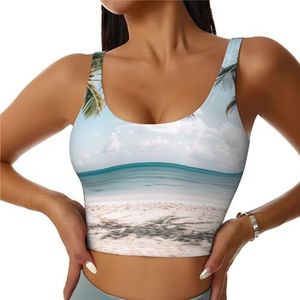 ETASUIOL Witte strandprint high impact sportbeha voor vrouwen, ingebouwde gewatteerde ondersteuning, perfect voor yoga, hardlopen en fitness, Zwart, S