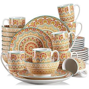 vancasso Mandala Tafelservies, 32-delig eetservies, combiservies, met de hand beschilderd servies voor 8 personen, Boheemse stijl