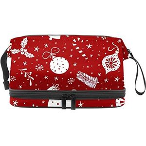 Grote capaciteit reizen cosmetische tas, make-up tas, waterdichte make-up tas organizer, rode kerst ornamenten-01, Meerkleurig, 27x15x14 cm/10.6x5.9x5.5 in
