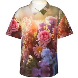 ERSDWRE Floralh Print Heren Korte Mouw Button-Down Shirts Casual Zomer Strand Shirts Hawaii Shirt voor Mannen, Zwart, S