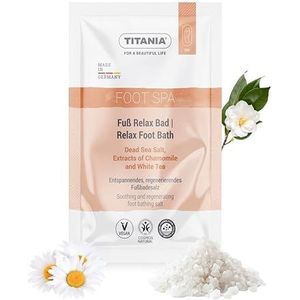 TITANIA® Voetbadzout, 40 g, verpakking van 10 stuks, met kamille- en wit thee-extract, natuurlijke voetverzorging voor ontspanning en regeneratie, veganistisch, zonder microplastic, dermatologisch