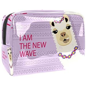 Draagbare make-up tas met rits reizen toilettas voor vrouwen handige opslag cosmetische zakje schattige alpaca dier paars