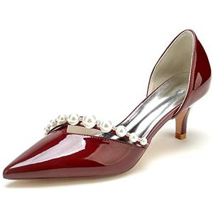 EICOFF Bruidsschoenen voor Dames Gesloten Teen Pumps Hoge Hakken Trouwschoenen Parels Sandalen Slip-op Bruiloft Schoenen voor Jurk Party,Burgundy,36 EU