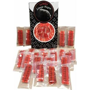 Linaje Negro® Iberian Ham 25 enveloppen van 20GR, genezen voor 26 maanden, zachte smaak, aangenaam zoete/zoute balans, vrij geurig, glutenvrij, ideaal om van te genieten bij elke gelegenheid