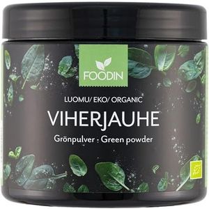 FOODIN Biologisch groen poeder, smoothiepoeder met tarwegras, gerstegras, spinazie, spirulina, boerenkool, chlorella, brandnetel, 200 g