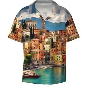 OdDdot Mooie Italië Print Heren Jurk Shirts Atletische Slim Fit Korte Mouw Casual Business Button Down Shirt, Zwart, XXL
