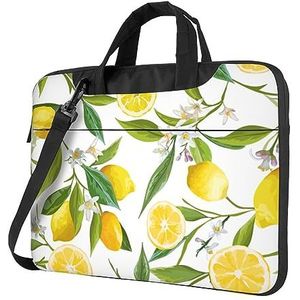 Laptophoes met gevoerde schouderriem en handvat, bloemenblad en citroen laptoptas voor dames en heren, Zoals getoond, 14 inch