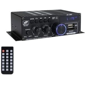 Versterker, AK380 Bluetooth-Compatibele Versterker 2 Kanaals Subwoofer Versterker HIFI Bass 40 W + 40 W Muziekspeler USB AUX for Thuis Auto(AK-380)