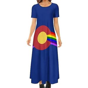 Colorado LGBT-vlag dames zomer casual korte mouw maxi-jurk ronde hals bedrukte lange jurken 7XL