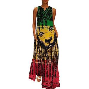 Lion on Jamaica vlag dames enkellengte jurk slim fit mouwloze maxi-jurk casual zonnejurk L