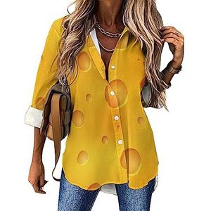 Heldere smakelijke gele kaas dames casual shirt button down lange mouw V-hals blouses tuniek voor leggings