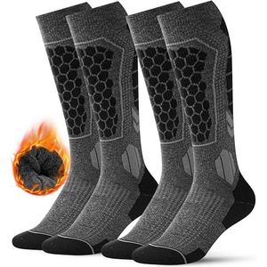 FORVEVO 2 paar skisokken voor dames en heren, merinowol, gevoerde sokken, winter, warm, ademend, thermosokken voor koud weer, Donkergrijs, 39-42 EU