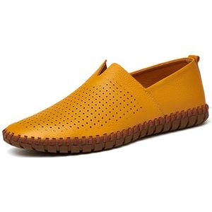 Men's Slip-on Loafers Summer Breathable Flat Loafers Comfortable Anti-Slip Soft Sole Walking And Driving Shoes(Color:Yellow,Size:EU 39)