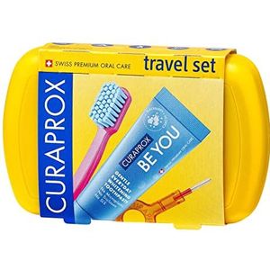 Curaprox Kids Travel Set – Tandenborstel, tandpasta en interdentale ragers | Ultrazachte Curen® filamenten | Compacte reisset voor kinderen (paars)