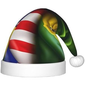 EdWal Amerikaanse en Braziliaanse Vlaggen Print Pluche Kerstman Hoed voor Kinderen, Xmas Vakantie Hoeden voor Jongens Meisjes, Kinderen Kerst Party Supplies