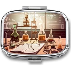 Pillendoos 2 compartimenten vierkante pillenorganisator dagelijkse kleine pillenkoffer voor reizen chemie lab metalen pillencontainer draagbare medicijnorganisator voor pillen vitaminen visolie
