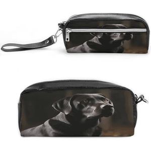 MNVTSKOP Zwarte Labrador Make-uptas Kleine Cosmetische Reistas Draagbare Briefpapier Organizer voor Vrouwen Leraar