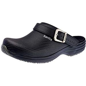 Sanita Wave Carbon Open Klomp | Origineel Handgemaakt Product voor Dames | Zeer slipvaste zool met SRC niveau | Zwart | 42