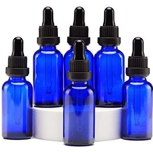 Yizhao Blauw Glazen Druppelflesje 30ml, met Glazen Pipet Druppelaar, voor Essentiële olie, Aromatherapie, Cosmetica, Laboratorium, Apotheek, Reizen, Massage - 6 Stuks