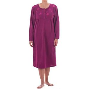 Romesa Thermo nachthemd voor dames, lange mouwen, opgeruwd, herfst, winter, magenta, XL