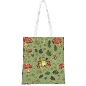 GFLFMXZW Kikkers en paddenstoelen print canvas draagtas herbruikbare boodschappentas esthetische handtas schoudertas voor vrouwen meisjes, zwart, één maat, Zwart, One Size