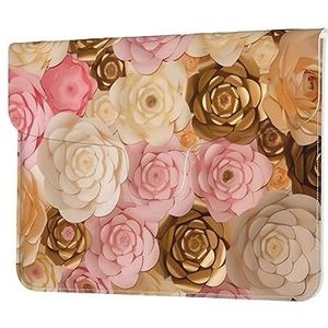 Roze Wit Goud Bloemen Print Lederen Laptop Sleeve Case Waterdichte Computer Cover Tas Voor Vrouwen Mannen