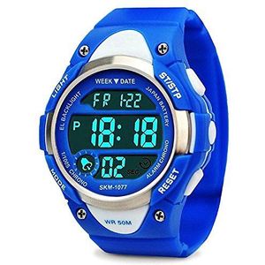 Jongens Meisjes Sport Digitaal Horloge, Kinderen Outdoor Waterdichte Elektronische Horloges met LED Alarm Stopwatch, Blauw, Digitaal