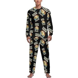 Daddy Shark Vintage zachte heren pyjama set comfortabele lange mouwen loungewear top en broek geschenken 2XL