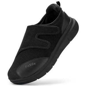 FitVille Diabetische Schoenen Heren Extra Breed Verstelbare Wandelschoenen voor Voetzwelling Verlengde Breedte Klittenband Gezondheid Schoenen Zwart 40 EU x_breed