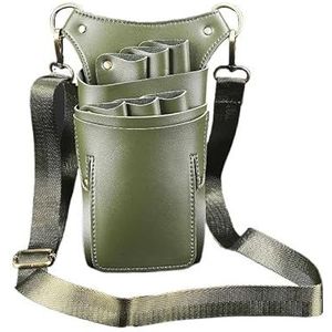 Kappersschaartas, leren etui met 6 vakken voor haarschaar, tailleriem, kappersset, salonetui, kappersetui, gereedschapstas (groen)