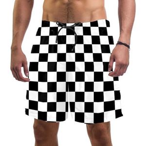Heren Board Shorts, Zwart-wit Checker Poker Sneldrogende Badmode Strand Vakantie Party Bermuda Zwemmen Grote Broek, Zwart-wit Checker Poker, L