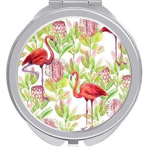 Protea Bloem Flamingo Compacte Spiegel Ronde Pocket Make-up Spiegel Dubbelzijdige Vergroting Opvouwbare Draagbare Handspiegel