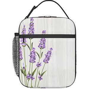 YUNWEIKEJI Lavendel Bloem Houten Board Lunch Bag, Duurzame Geïsoleerde Lunch Box Herbruikbare Volwassenen Tote Bag Herbruikbare Koeltas