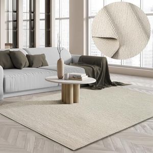 the carpet Premium Wool handgeweven tapijt, natuurlijke vezels wollen tapijt, elegantie in platte weefselstijl, crème, 70 x 140 cm
